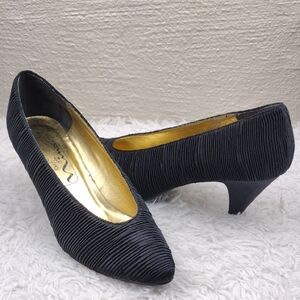 The Touch of Nina Black Fabric Ruching Upper Pointed Toe Slip On Heeled Shoe